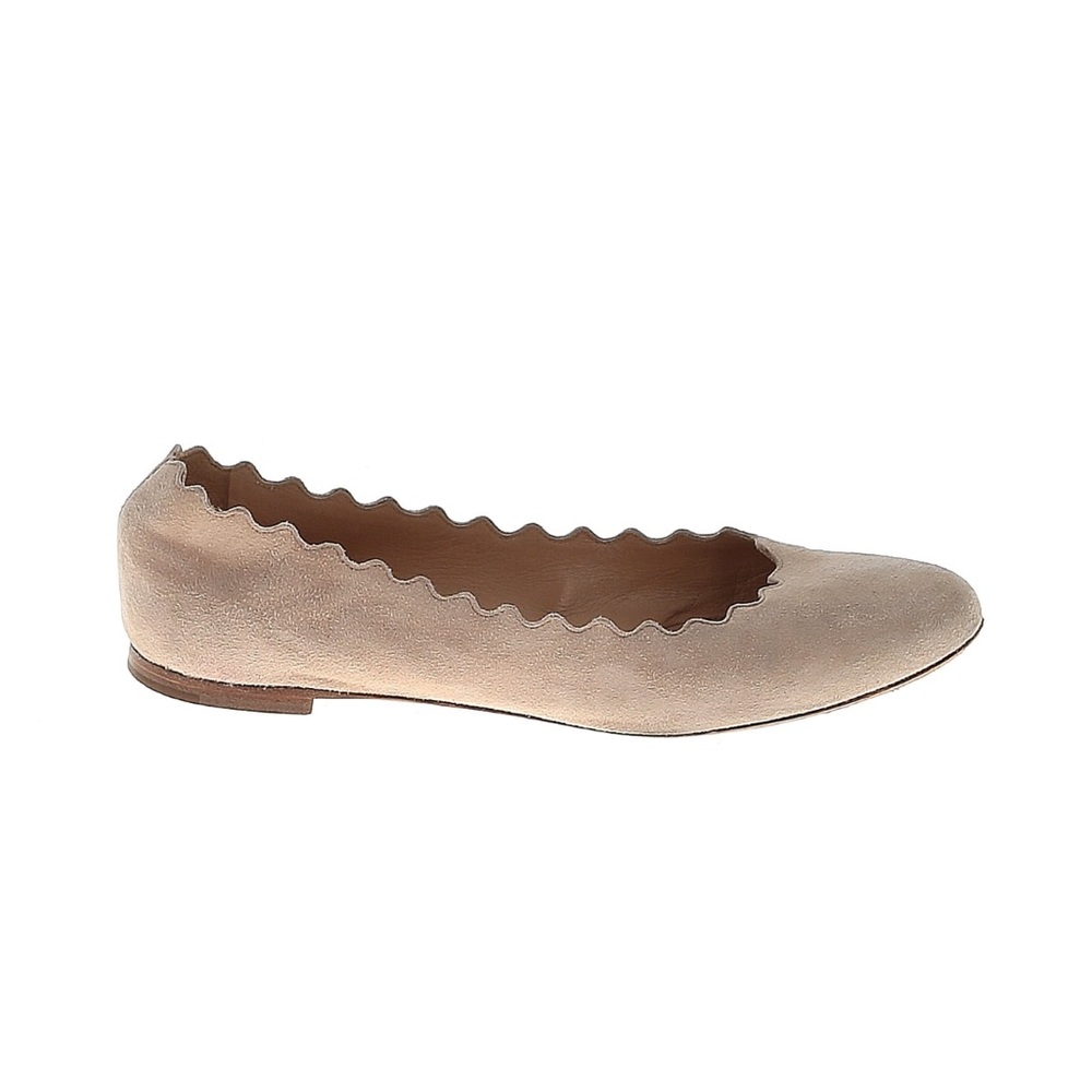 Chloe Suede Lauren Scalloped Edge Beige Flats